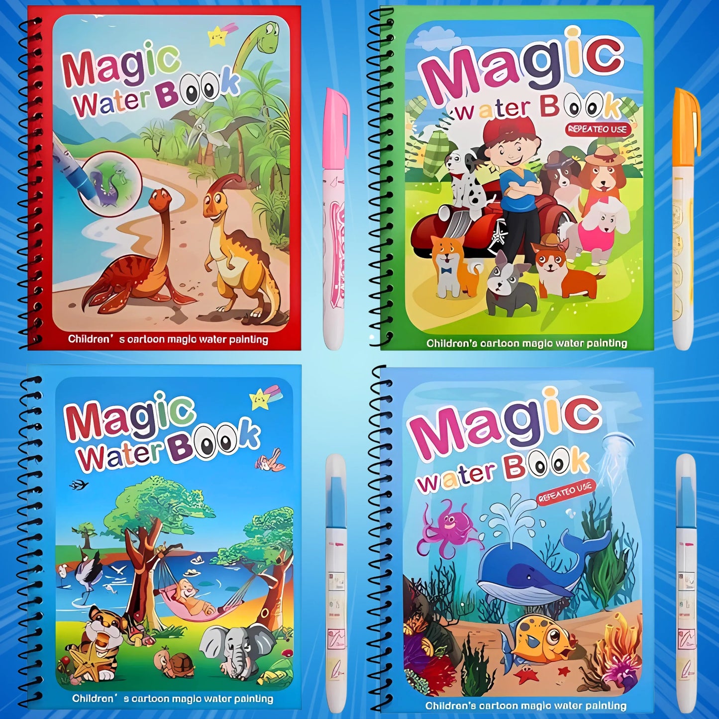 Magic Water Book, Water Drawing Book, Reusable Books with Pen for Kids