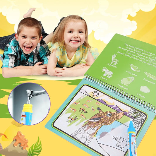 Magic Water Book, Water Drawing Book, Reusable Books with Pen for Kids