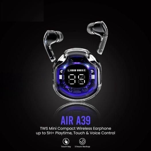Air39 Wireless Earbuds Crystal Clear Sound, Bluetooth 5.3, Transparent Case