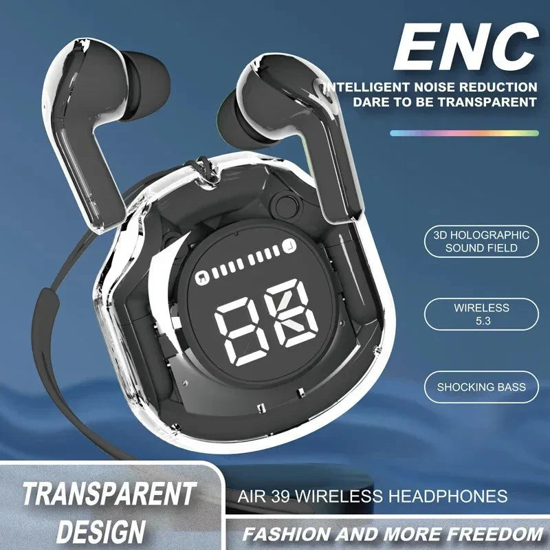 Air39 Wireless Earbuds Crystal Clear Sound, Bluetooth 5.3, Transparent Case