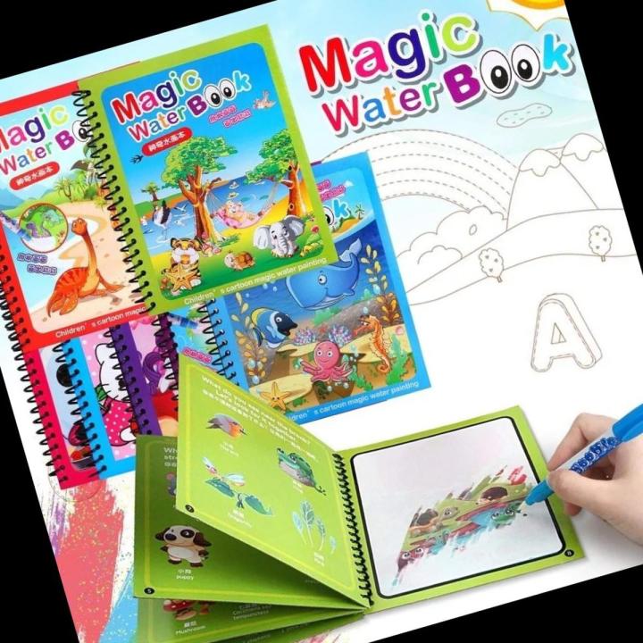 Magic Water Book, Water Drawing Book, Reusable Books with Pen for Kids