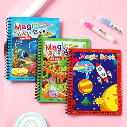 Magic Water Book, Water Drawing Book, Reusable Books with Pen for Kids