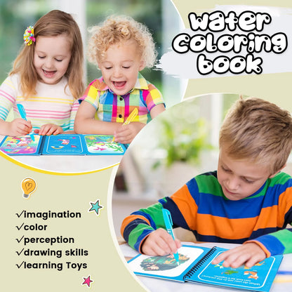 Magic Water Book, Water Drawing Book, Reusable Books with Pen for Kids