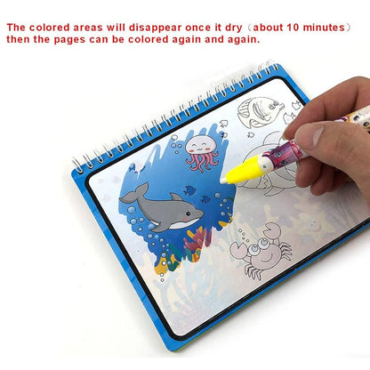 Magic Water Book, Water Drawing Book, Reusable Books with Pen for Kids