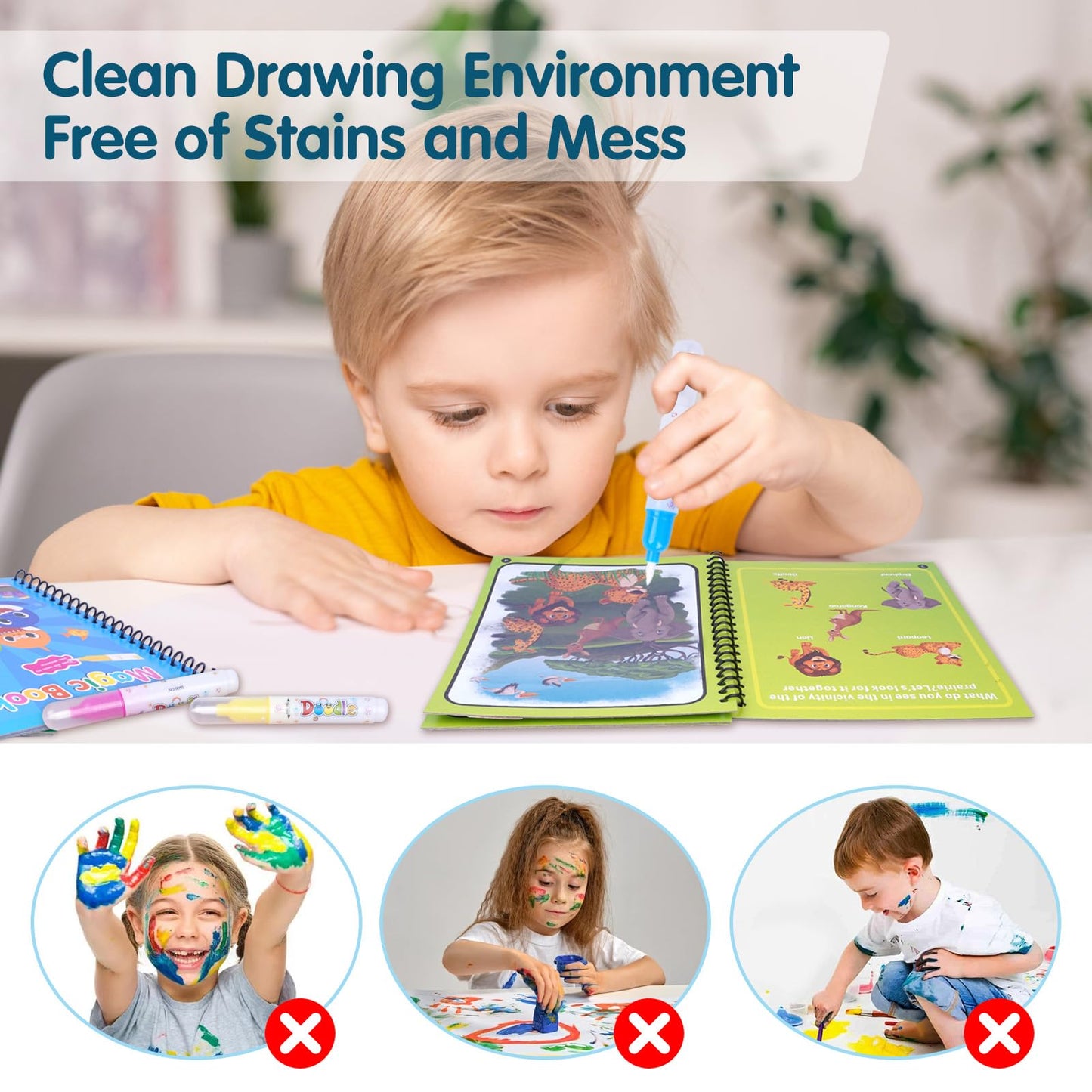Magic Water Book, Water Drawing Book, Reusable Books with Pen for Kids