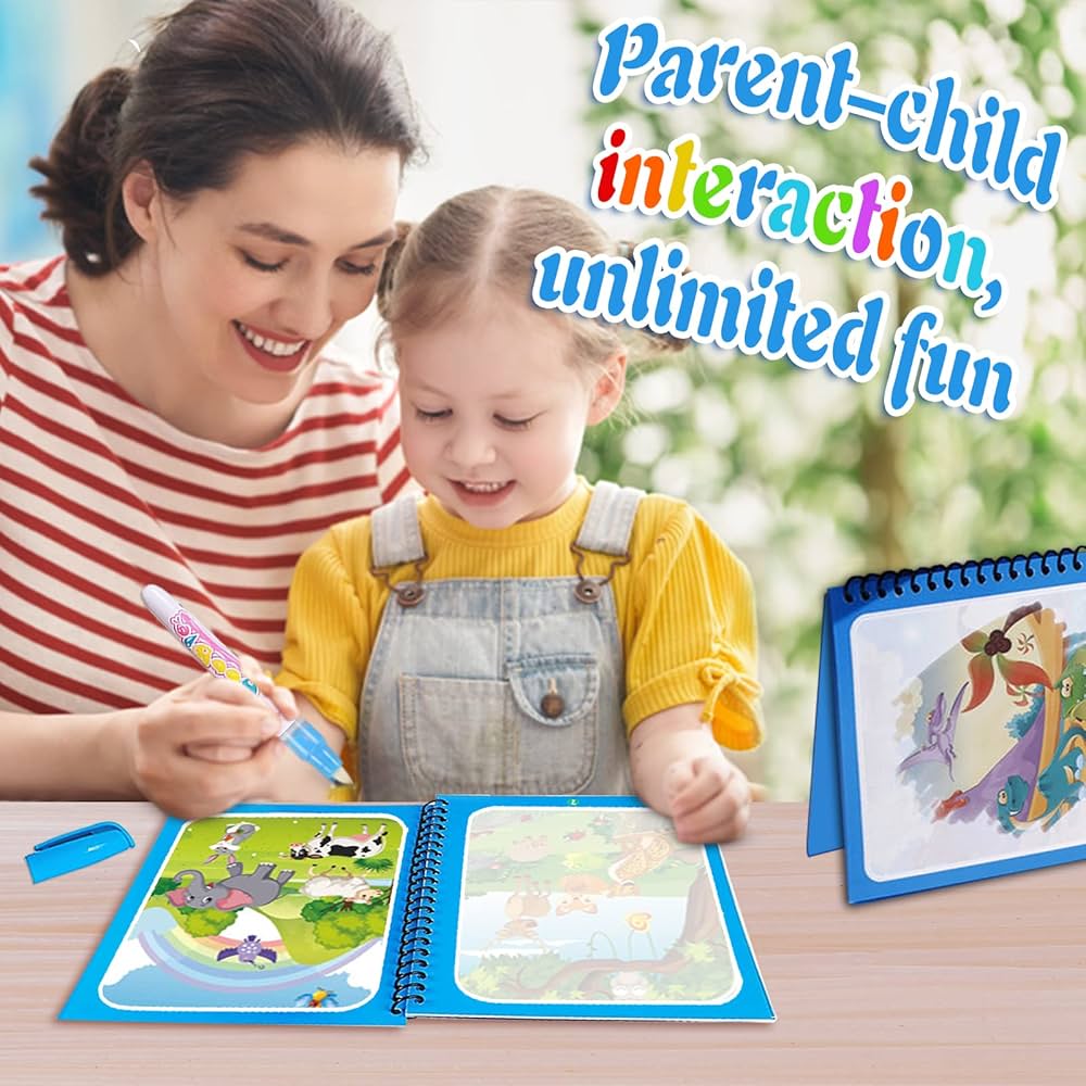 Magic Water Book, Water Drawing Book, Reusable Books with Pen for Kids