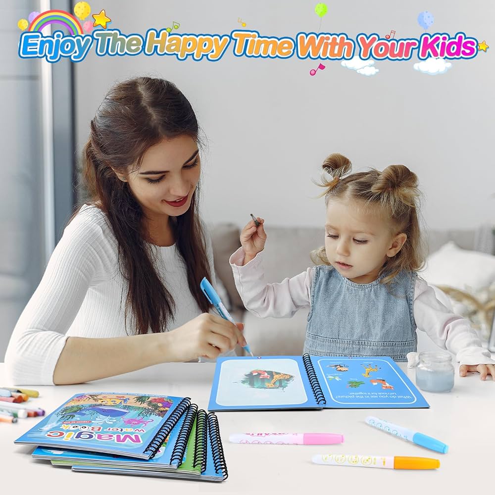 Magic Water Book, Water Drawing Book, Reusable Books with Pen for Kids
