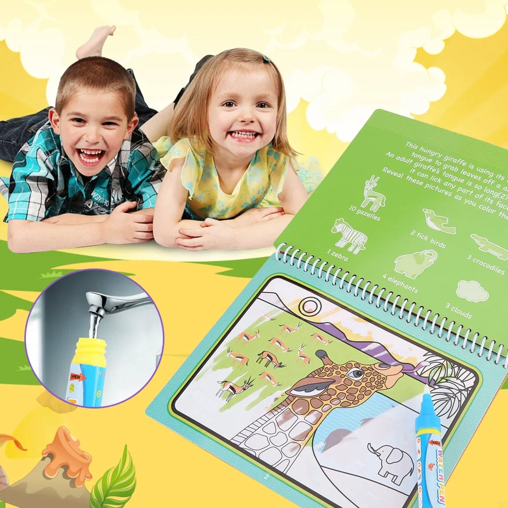Magic Water Book, Water Drawing Book, Reusable Books with Pen for Kids