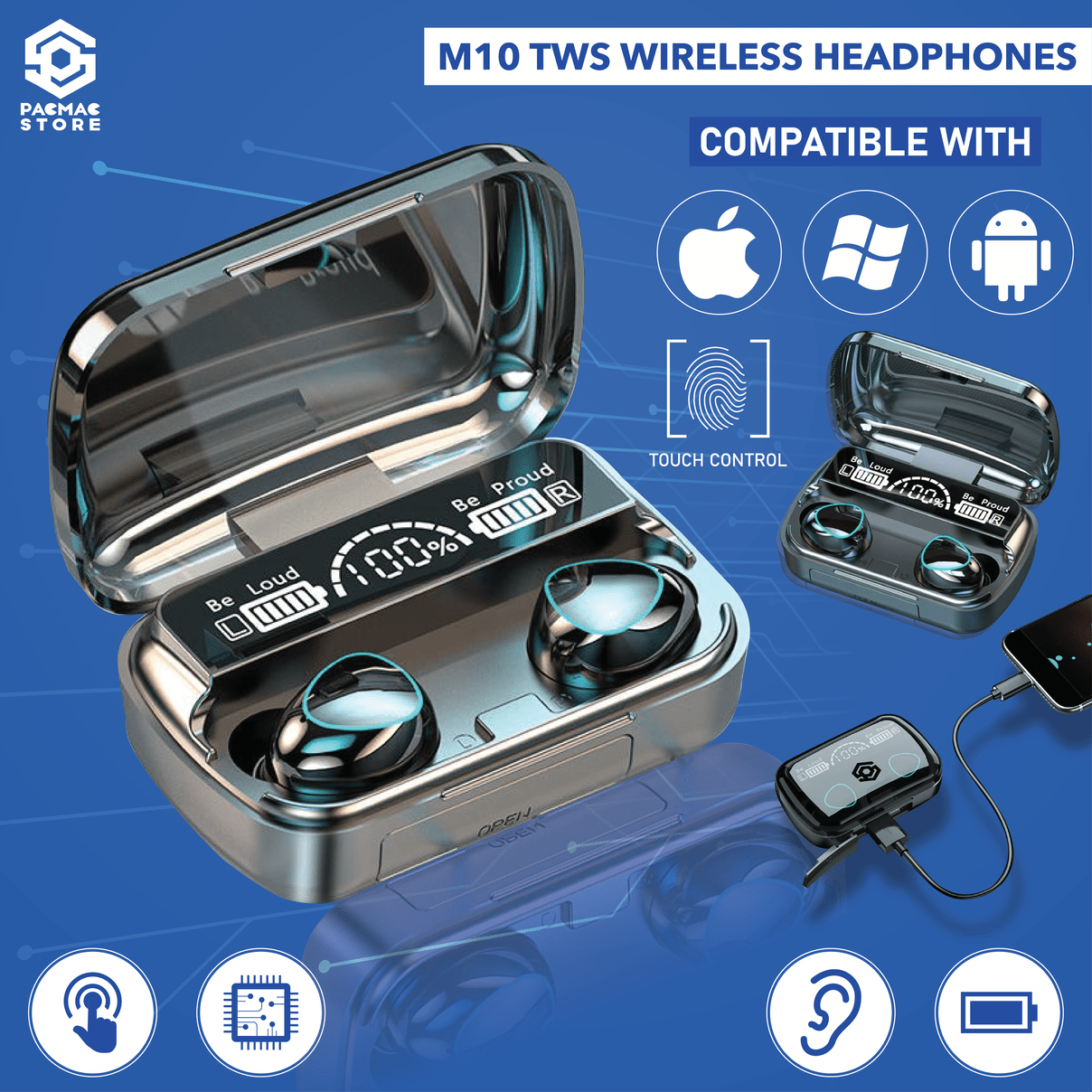 M10 TWS Wireless Headphones Earbuds Touch Control With High Quality