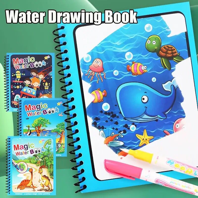 Magic Water Book, Water Drawing Book, Reusable Books with Pen for Kids