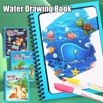 Magic Water Book, Water Drawing Book, Reusable Books with Pen for Kids